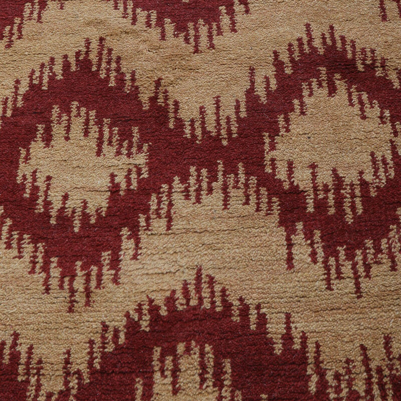 HAND KNOTTED WOOL Geometric AREA RUGS  - 9'x12', Rectangle Shape, Red Gold Color, Geometric Modern, Medium Pile Handmade Area Rugs for Living Room, Bed Room (N00165)