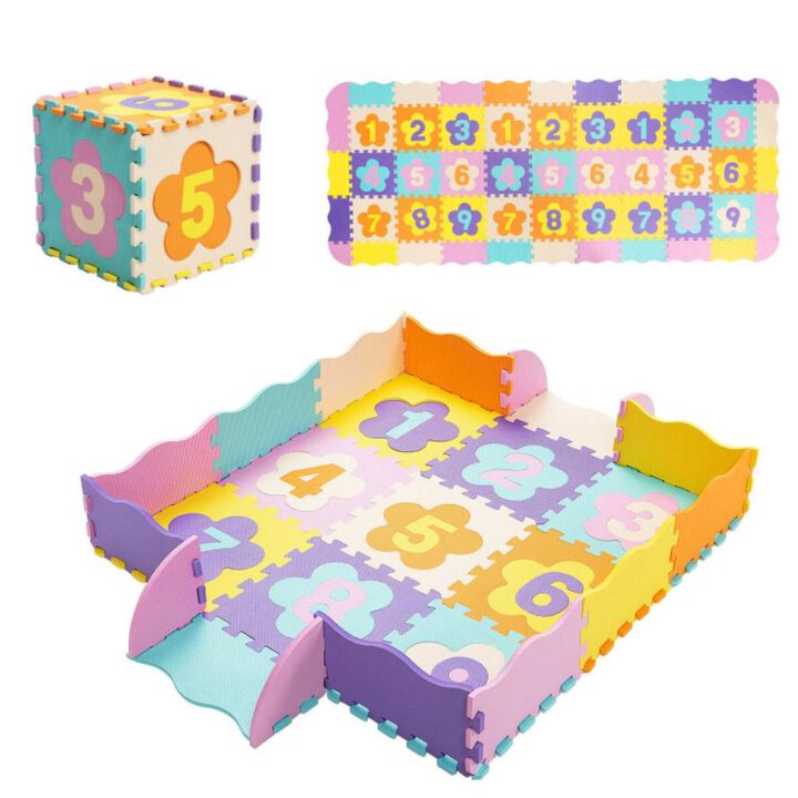 Hivvago 75 Pieces Baby Foam Interlocking Play Mat with Fence with Detachable Numbers