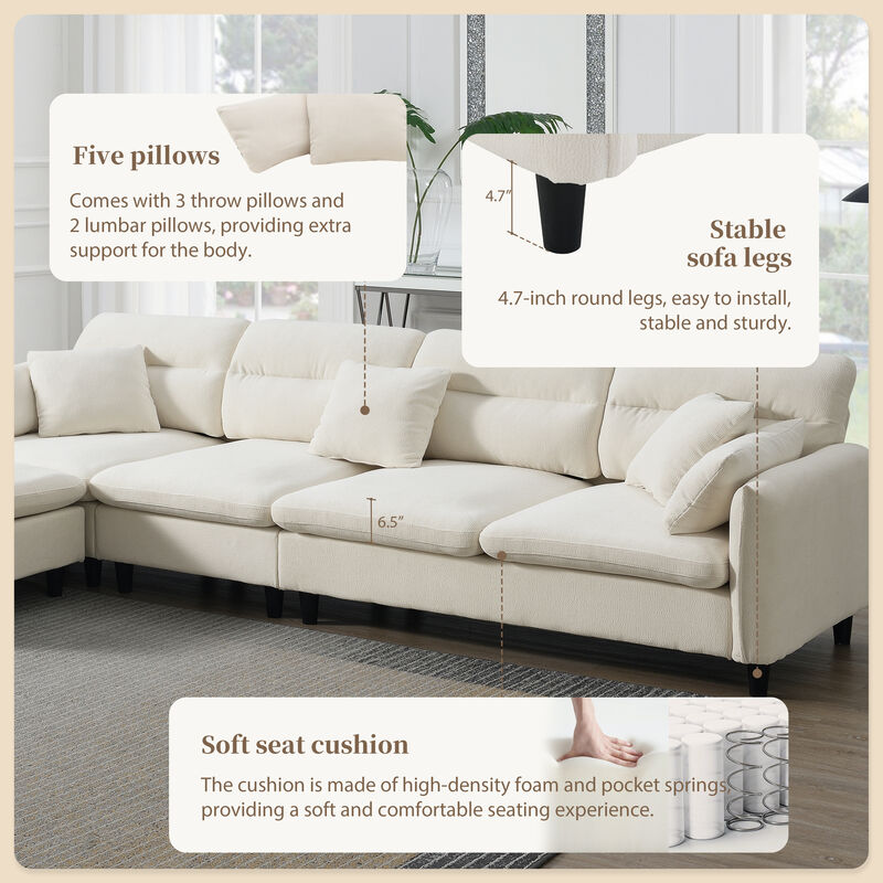 Merax Modern 5 Seats Convertible Sectional Chenille Sofa