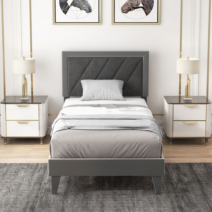 Platform Bed with High Headboard and Wooden Slats