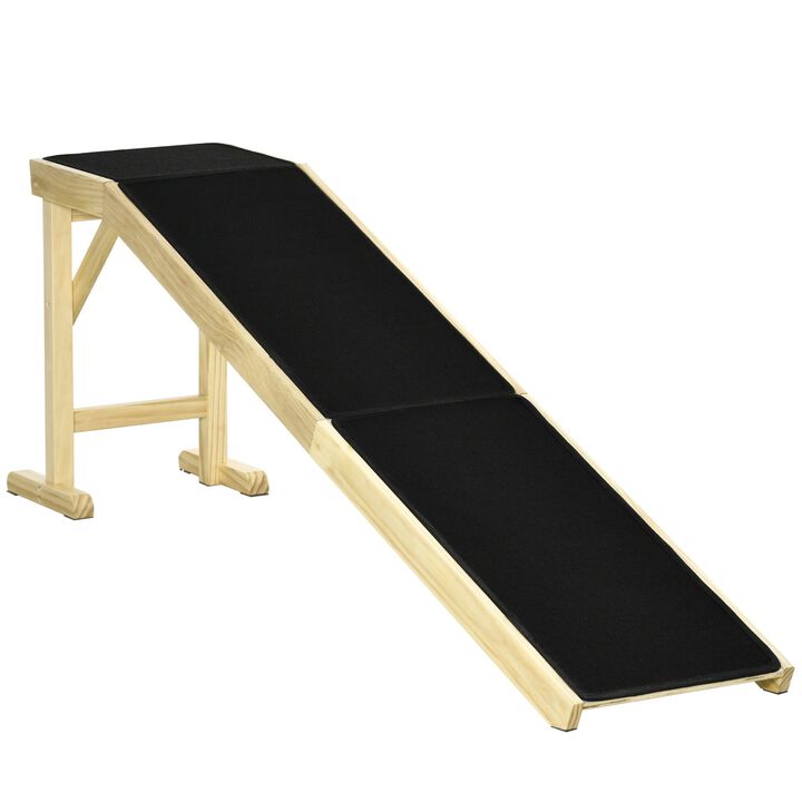 Natural/Black Pet Access: 74"L Wooden Ramp with Non-slip Carpet Top