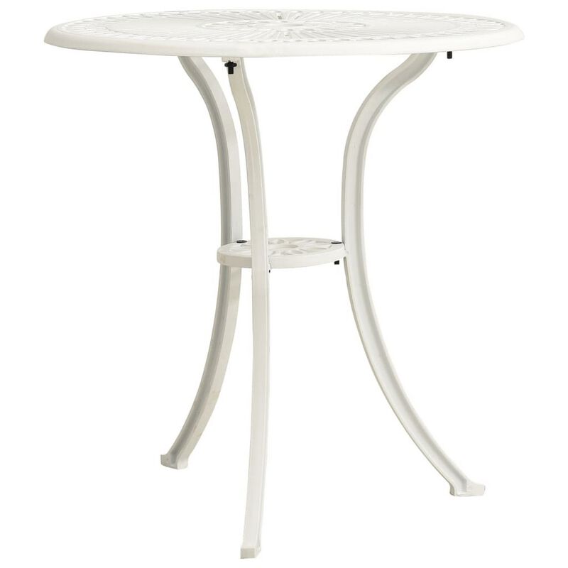 Kasa Outdoor 3pc Breakfast Bistro Set, 2 Chairs, 1 Table, White Metal - Benzara