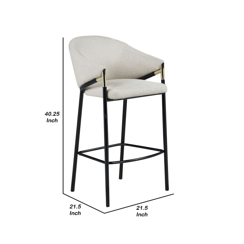 Fil 30 Inch Sloped Arm Barstools, Set of 2, Padded Curved Back, Beige Linen-Benzara