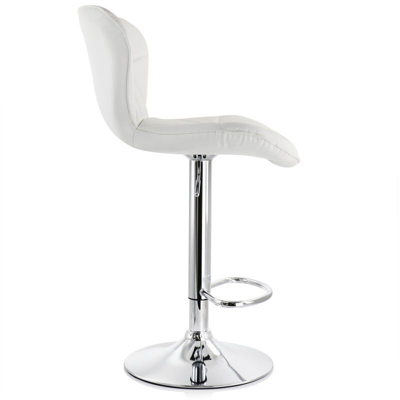 Elama 2 Piece Diamond Tufted Faux Leather Adjustable Bar Stool in White with Chrome Base