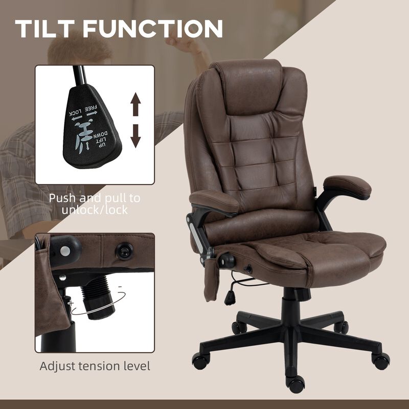 Heated Vibrating Office Chair: Linen, High Back, Coffee Color