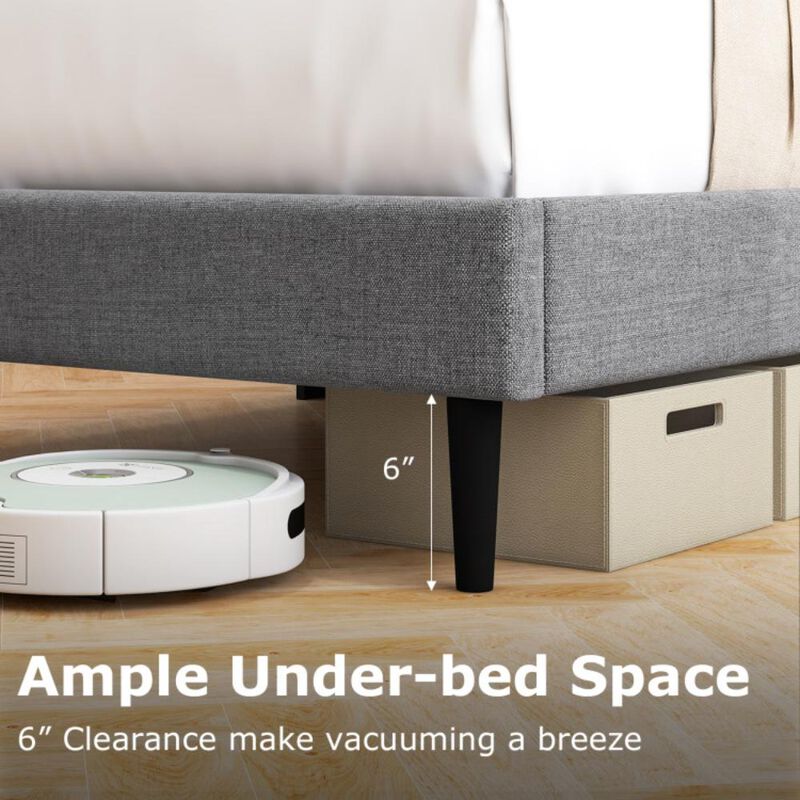 Hivvago Linen Upholstered Platform Bed Frame with Wingback Headboard