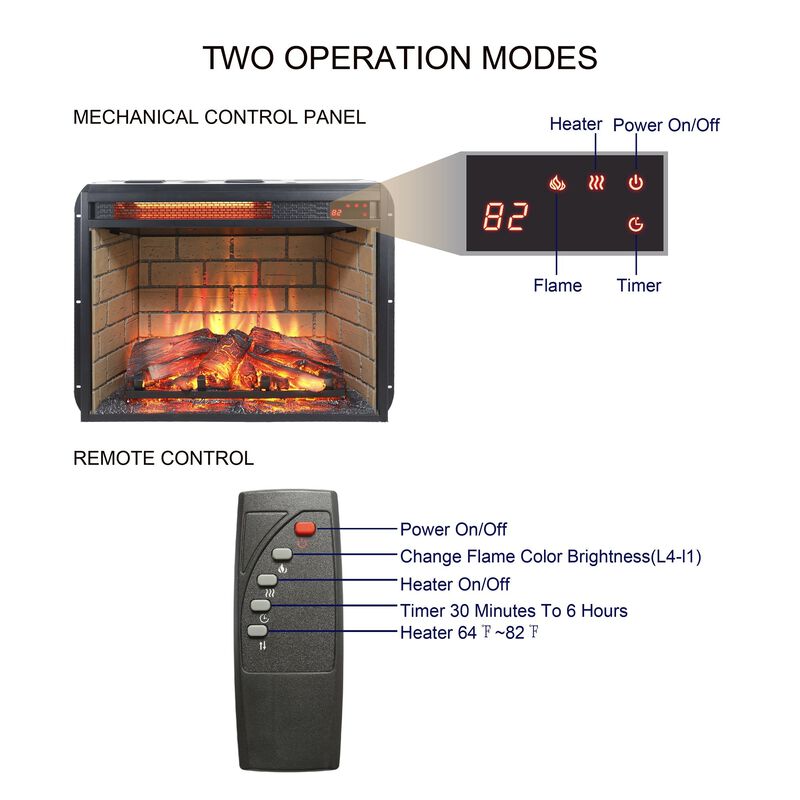 MONDAWE 23 Inch Infrared Quartz Heater Fireplace Insert -Woodlog Version With Brick