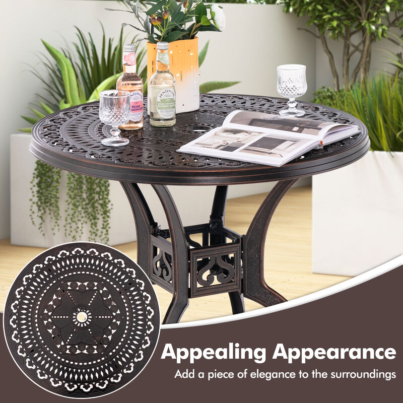 31.5 Inch Cast Aluminum Table Patio Round Dining Table with Umbrella Hole