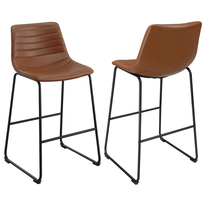 Zuno Counter Height Chair Set of 2, Brown Faux Leather, Black 26 Inch - Benzara