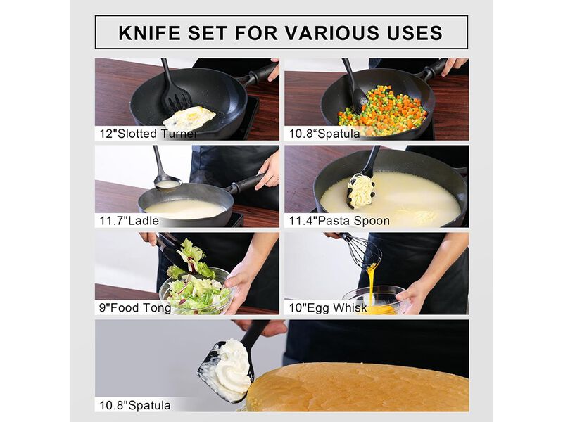 Jaulaors Kitchen Utensils Set for Cooking-7 Cooking Utensils Set, 7 Kitchen Knife Set Black
