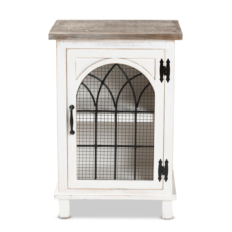 Baxton Studio Faron Two Tone Distressed White And Oak Brown Finished Wood 1 Door End Table