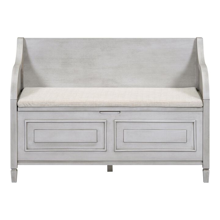 Solid Wood Storage Bench with Hinged Lid for Entryway or Bedroom