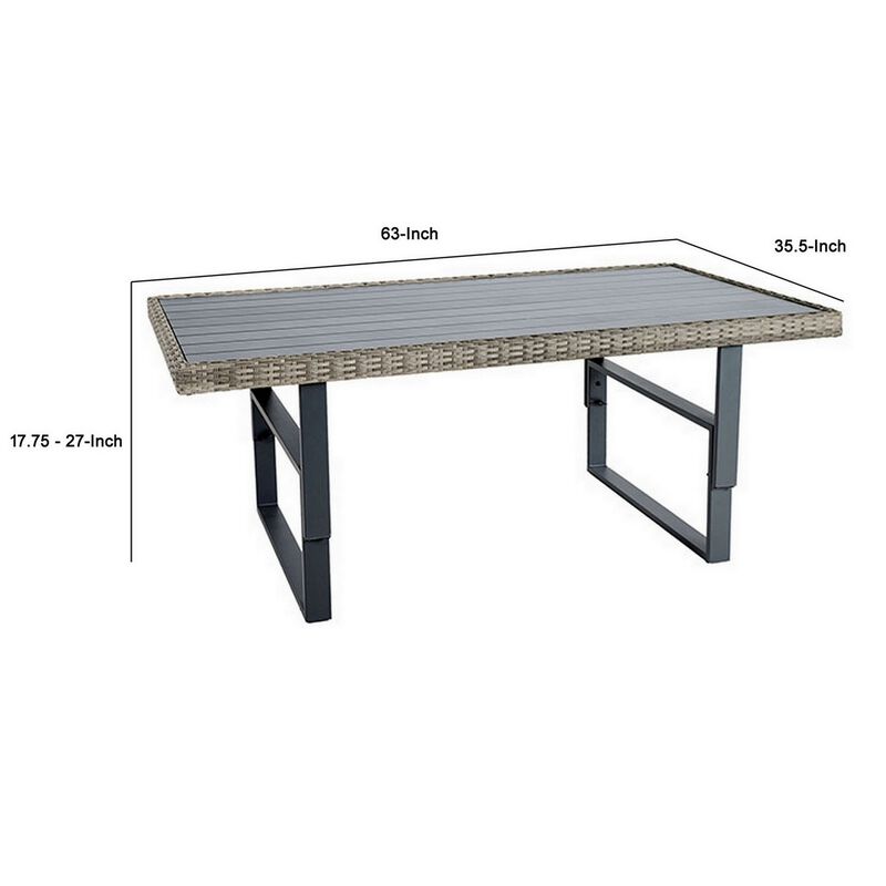 Foca 63 Inch Outdoor Rectangular Dining Table, Adjustable Height, Wicker  - Benzara