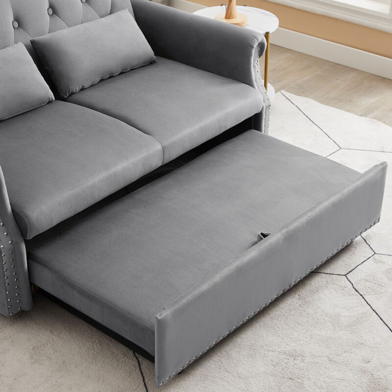 55" Modern Shiny Velvet Convertible Loveseat Sleeper Sofa Couch with 2 Lumbar Pillows