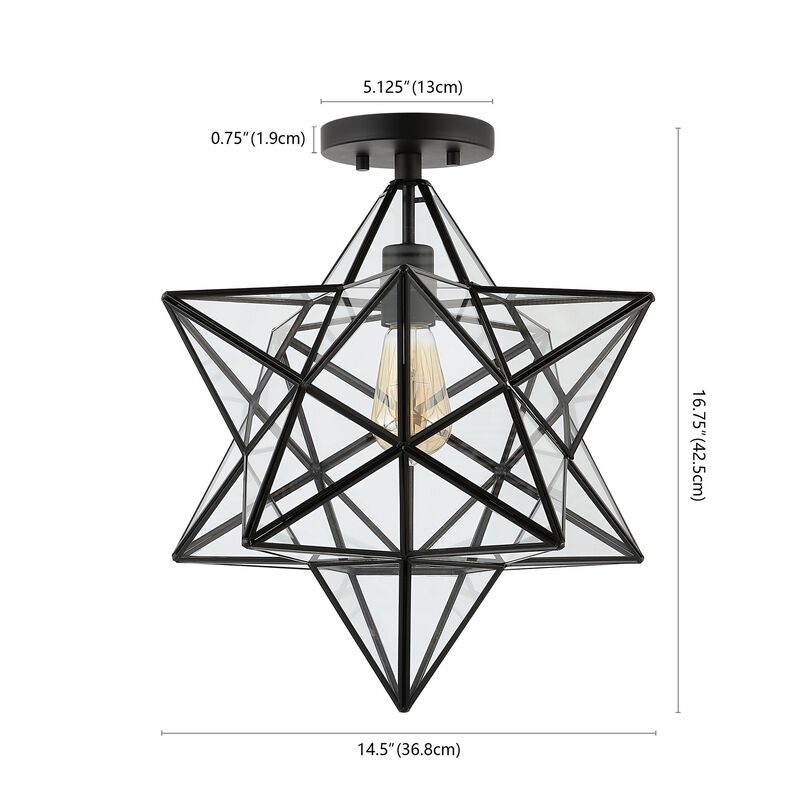 Ava 1-Light Farmhouse Bohemian Iron/Glass LED Semi Flush Mount