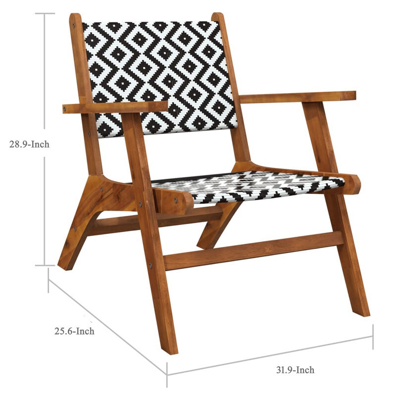 Outdoor Set of 2, Black White Print, Brown Solid Acacia Wood - Benzara