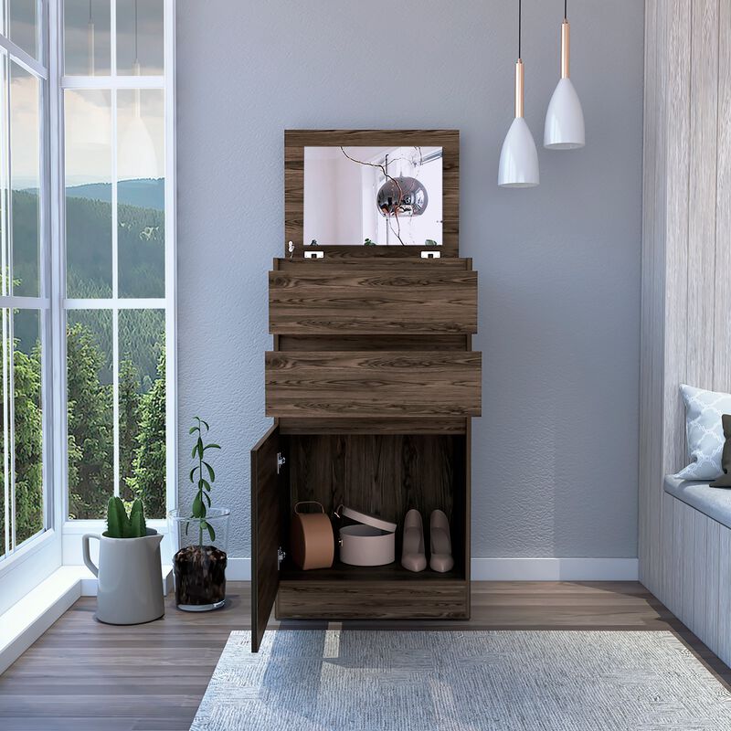 DEPOT E-SHOP Diamond Dresser, Jewelry Box, Mirror, Single Door Cabinet, Two Drawers