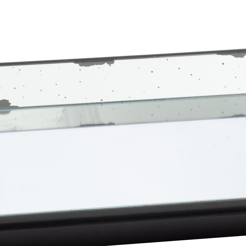 24 Inch Square Decorative Tray with Mirrored Surface, Modern Style, Black-Benzara