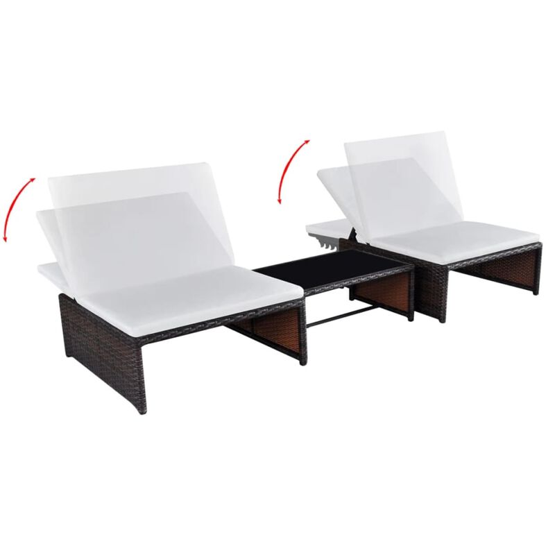 vidaXL Sun Loungers 2 pcs with Table Poly Rattan Brown