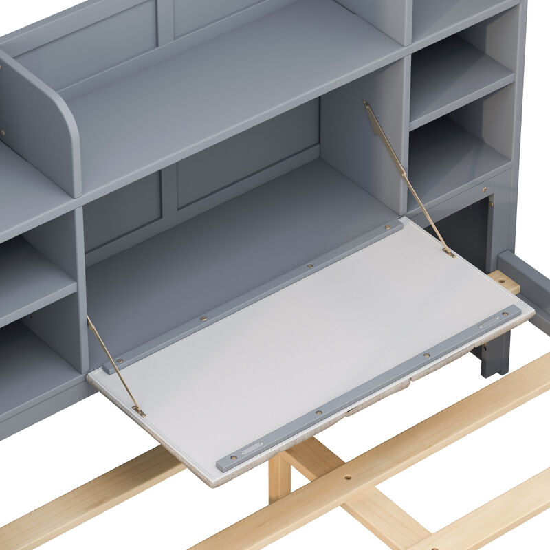 Full Size Bed Frame with Storage, Grey