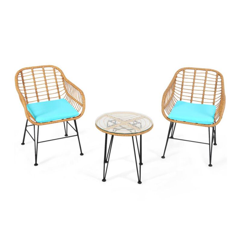 Hivvago 3 Pieces Rattan Furniture Set with Cushioned Chair Table