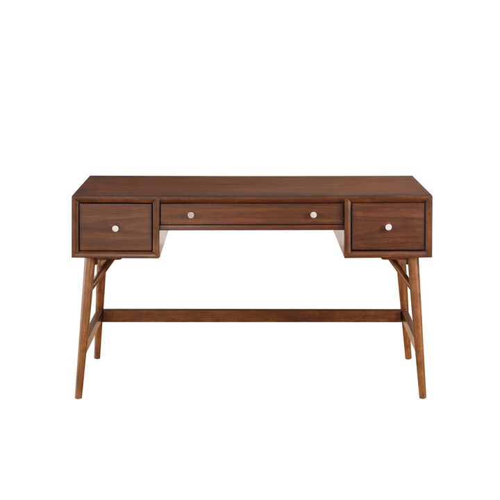 3 Drawer Wooden Writing Desk with Splayed Legs, Walnut Brown-Benzara