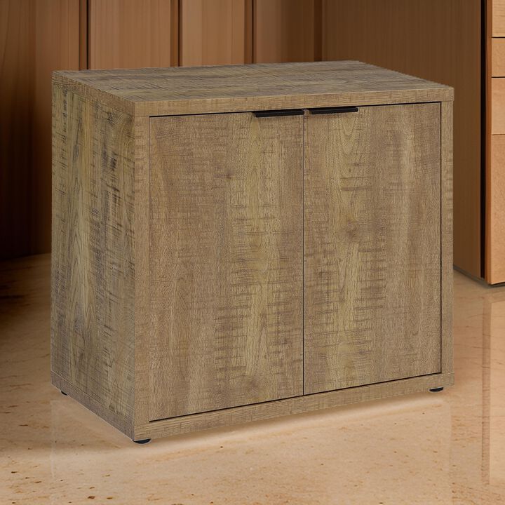 Azia Accent Cabinet, 2 Doors, Adjustable Shelves, Mango Brown Wood Frame - Benzara