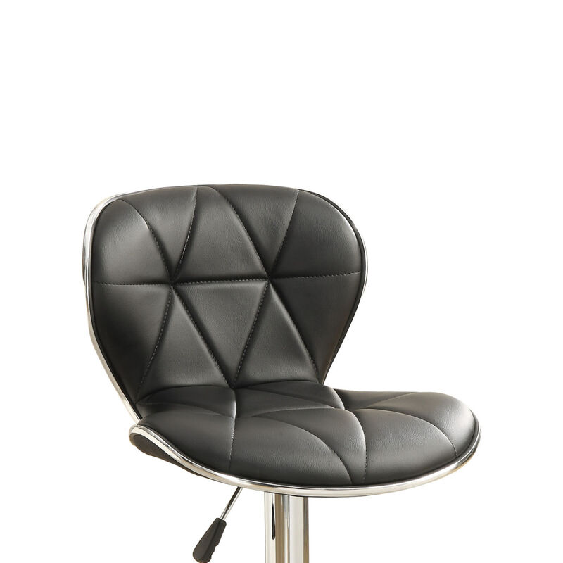 Set Of 2 Adjustable Black PU Bar Stools, Chrome