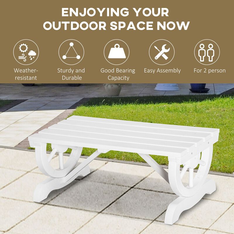 White Garden Bench: 2-Person Wagon Wheel Seat for Backyard