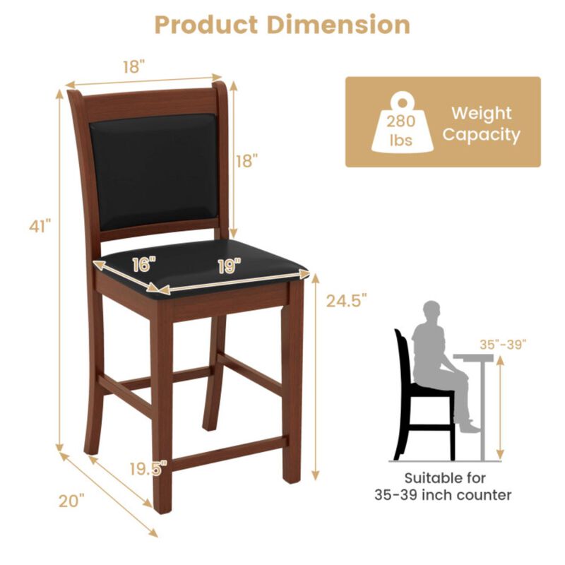 Hivvago Upholstered Counter Stool Set of 2 with Solid Rubber Wood Frame-Brown