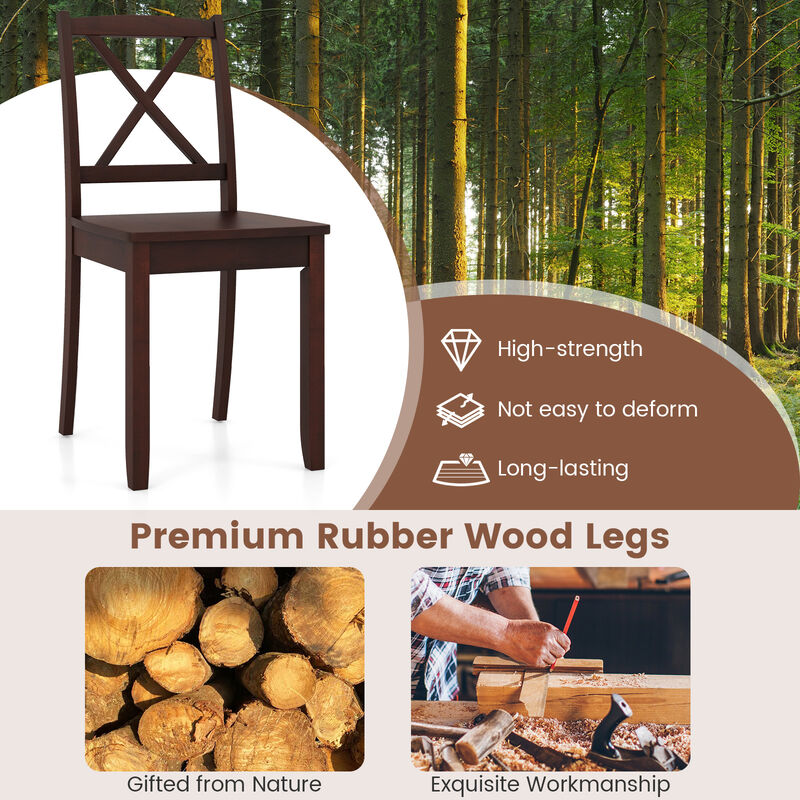 Wood Dining Chair Set of 2 with Rubber Wood Legs and Curved Backrest