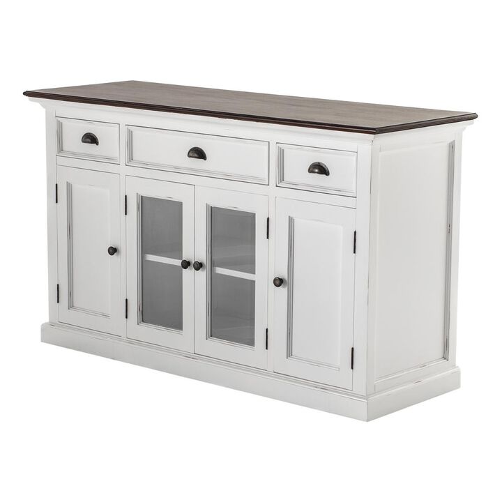 Belen Kox Shaker Style White Distress & Buffet with Glass Doors & Drawers, Belen Kox