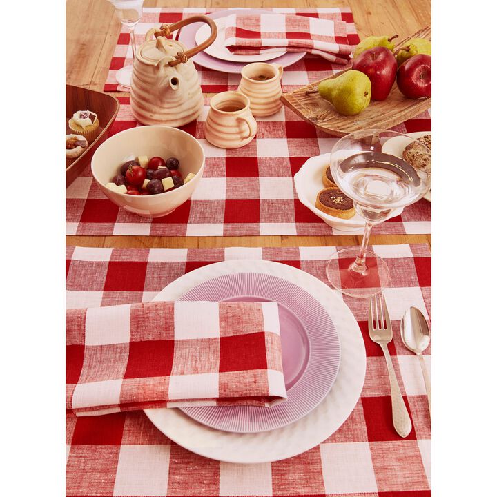Solino Home 100% Pure Linen 14 x 19 Inch Placemats Set of 4 | Buffalo Check