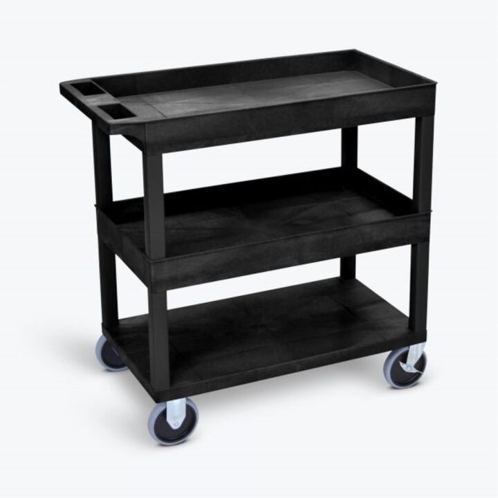 Luxor HD High Capacity 2 Tub and 1 Flat Shelf Cart in Black