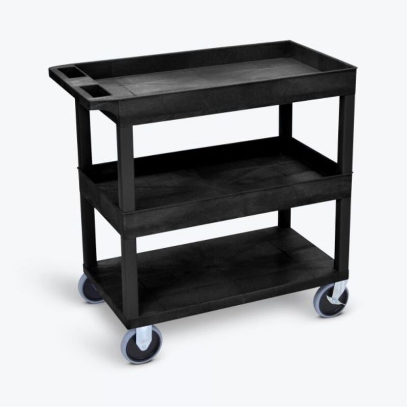 Luxor HD High Capacity 2 Tub and 1 Flat Shelf Cart in Black