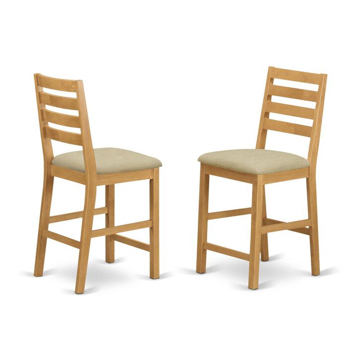 East West Furniture Café  Pub  Counter  Height  with  cushion  Seat  -  Natural  Oak  Finish,  Set  of  2