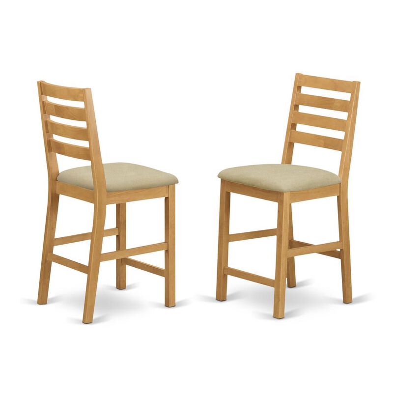 East West Furniture Café  Pub  Counter  Height  with  cushion  Seat  -  Natural  Oak  Finish,  Set  of  2