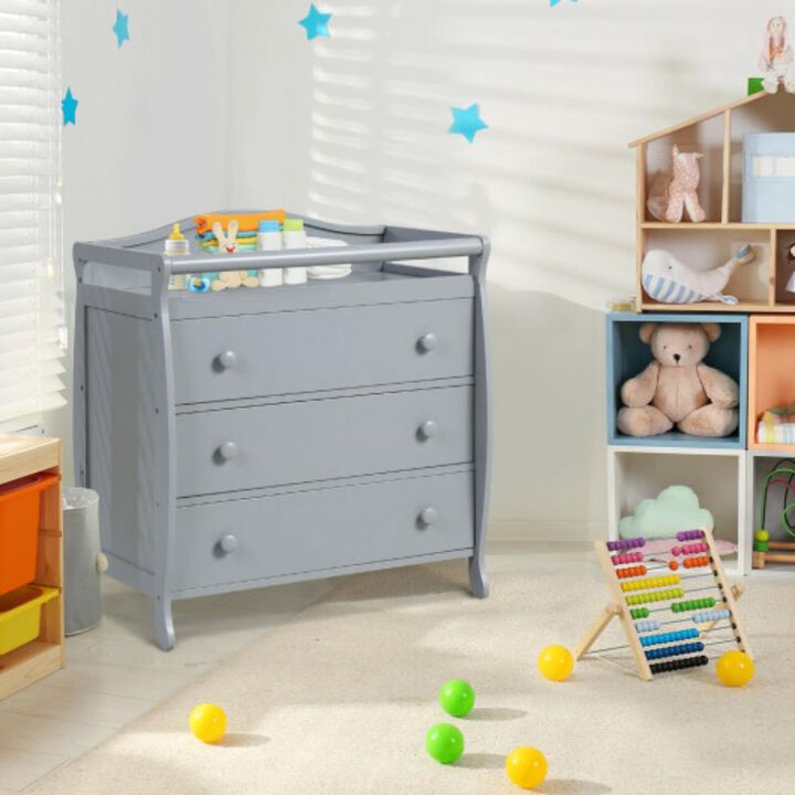 3-Drawer Dresser Changing Table with Safety Belt Guardrails