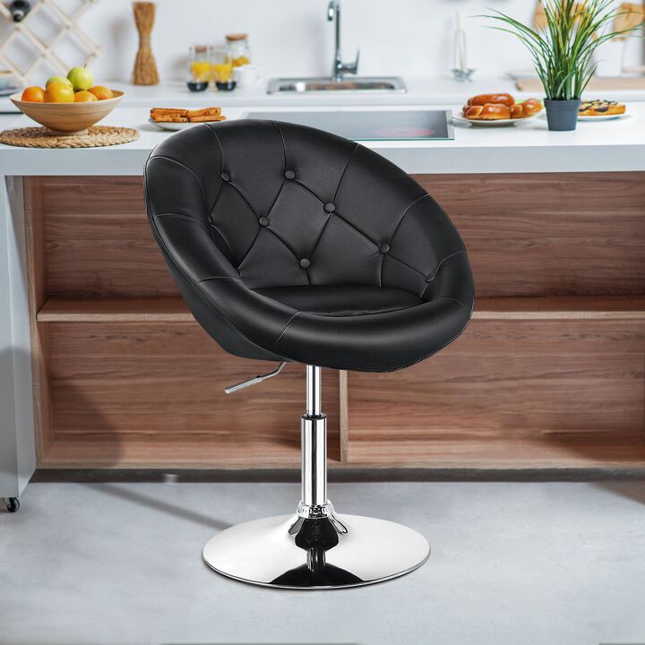 1 Piece Modern Adjustable Swivel Round PU Leather Chair-Black