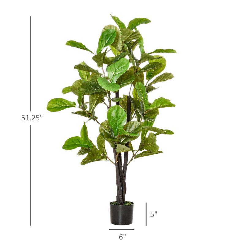 4.5' Artificial Fiddle Leaf Fig Potted Decorative Plant w/ 78 Realistic Leaves