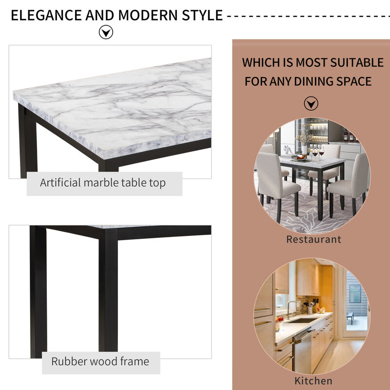 Faux Marble 5-Piece Dining Set Table With 4 Thicken Cushion Dining Chairs Home Furniture