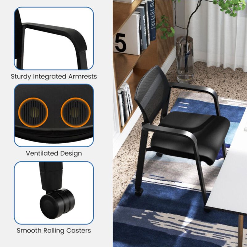 Hivvago Set of 2 Stackable Rolling Office Chairs with Mesh Backrest