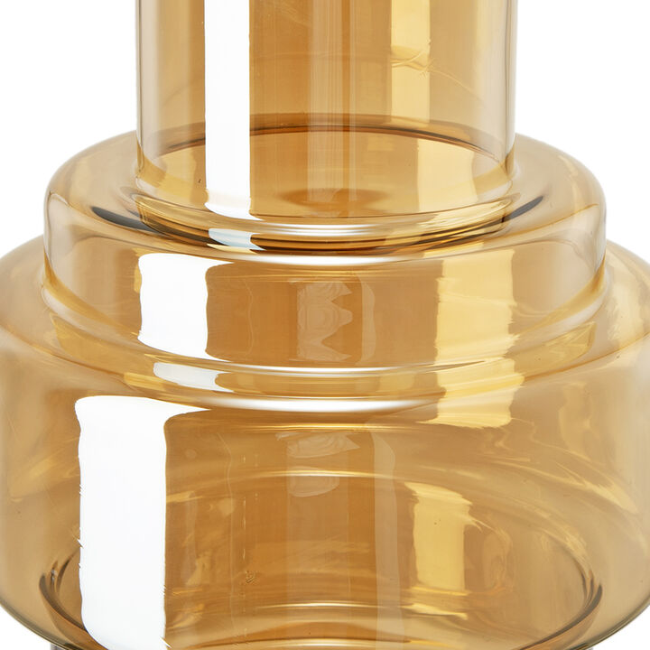 Alma 14 Inch Modern Vase, Geometric Design, Amber Luster Glass Frame-Benzara