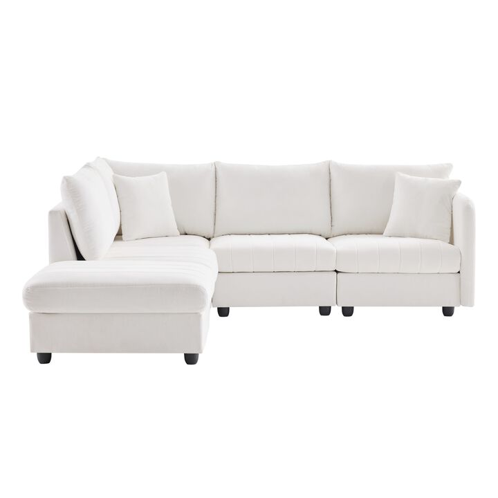 MONDAWE Modern Sectional Sofa with Vertical Stripes,2 Pillows,5-Seat Couch with Convertible Ottoman,Various Combinations,L-Shape Indoor Furniture