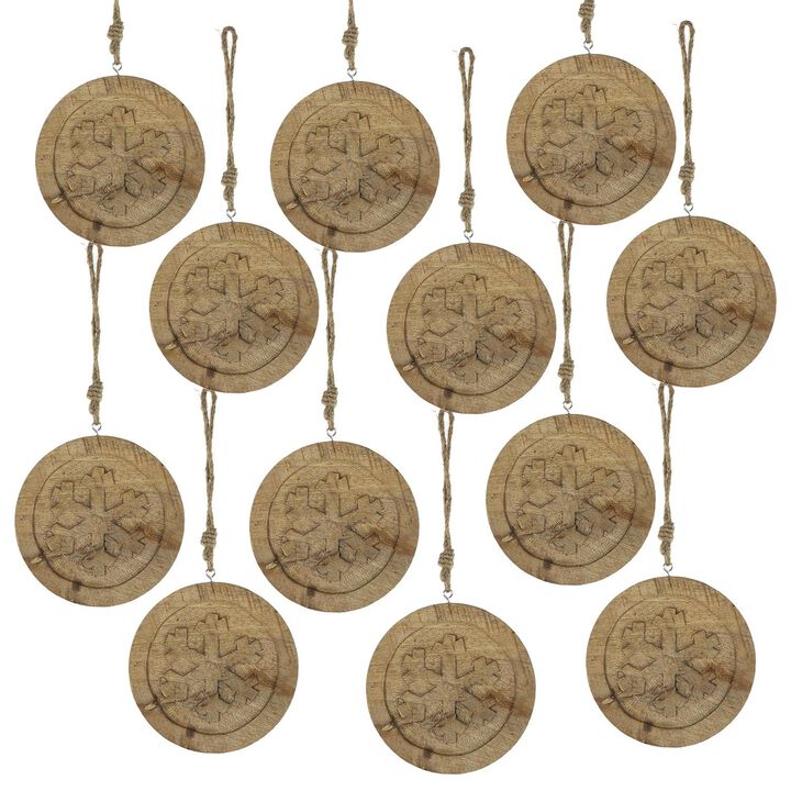 Wooden Snowflake Christmas Tree Ornaments, Set of 12 Holiday Tree Decorations, Multicolor