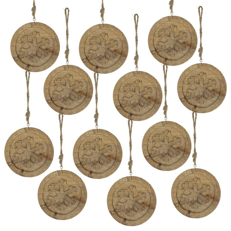 Wooden Snowflake Christmas Tree Ornaments, Set of 12 Holiday Tree Decorations, Multicolor
