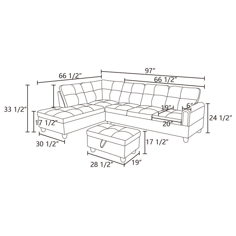 28.5 in. W Yellowish Gray Linen Rectangle Ottoman with Storage