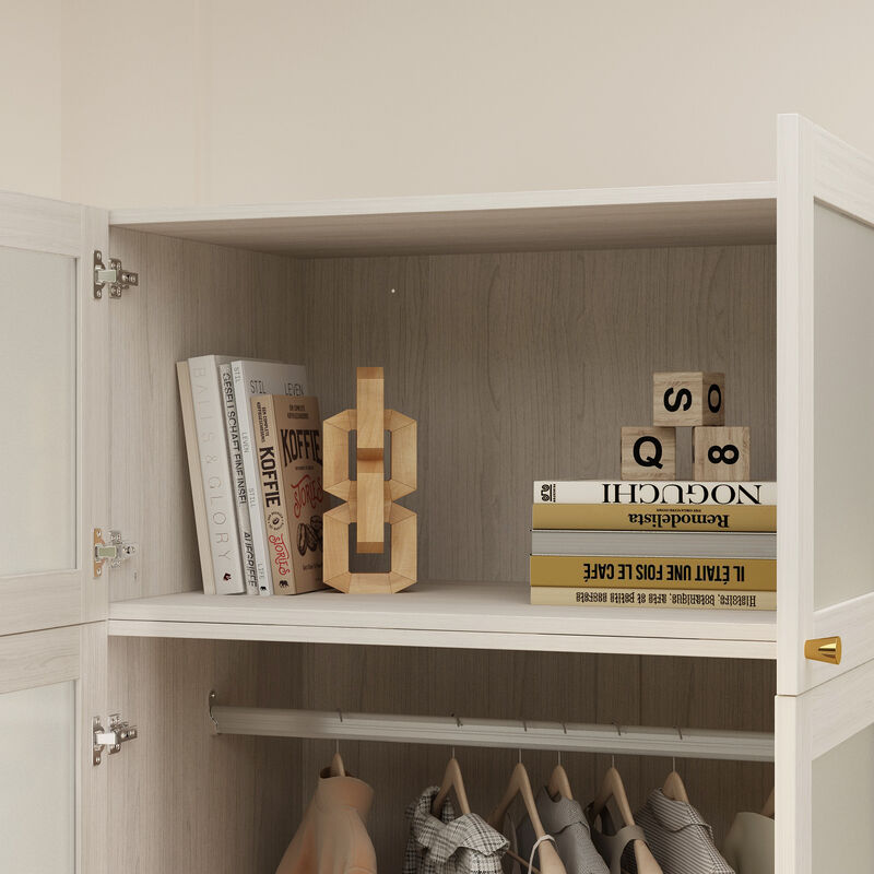 FUFU&GAGA Wardrobe Closet with Hanging Rod, Shelves, and Drawers for Bedroom (31.5" W x 19.7" D x 86.6" H) Brown