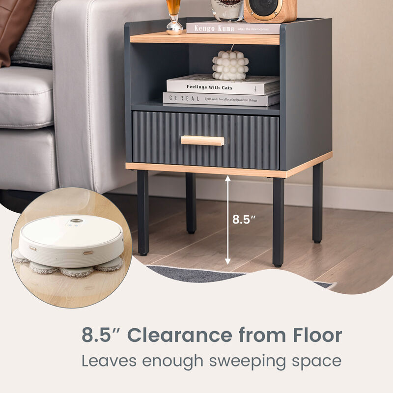 Nightstand Bedside End Table with Drawer and Open Shelf