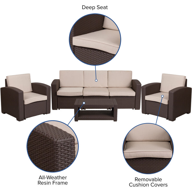 4 PC Brown Outdoor Rattan Set
